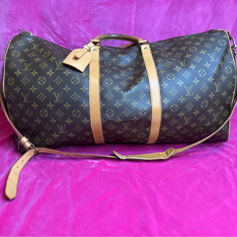 Louis Vuitton Keepall 60 Brown Tan Monogram Duffel Bag with Vachetta Leather